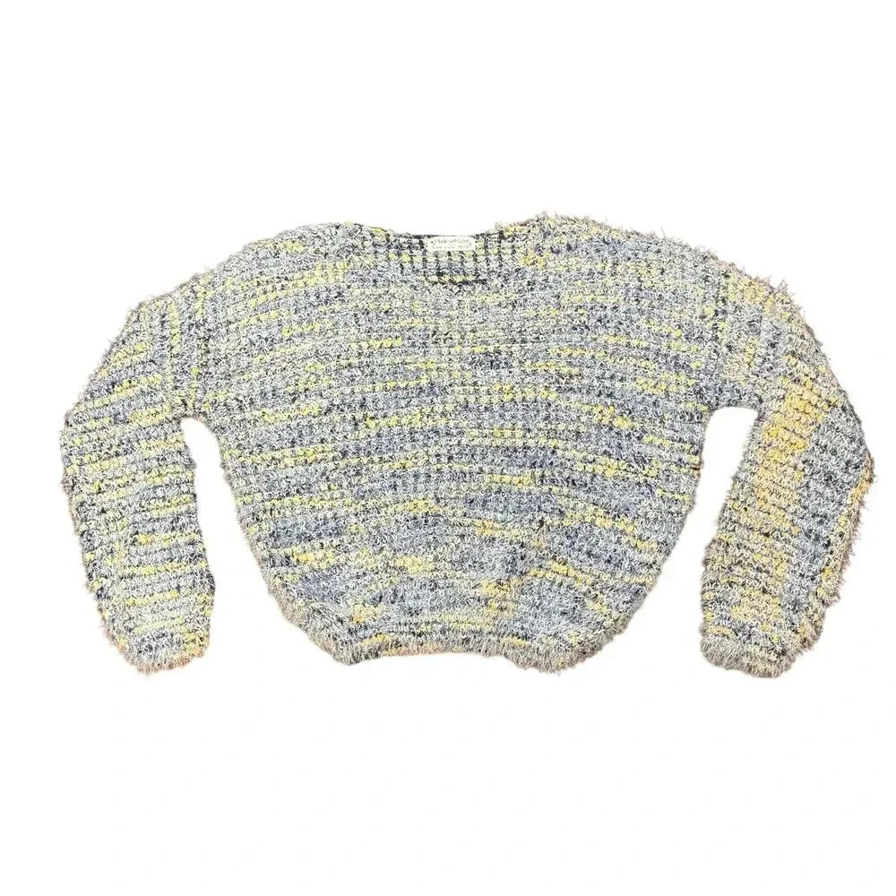 New Made with Love Lush Soft Fuzzy Blue Yellow‎ Multi Color Sweater Women’s M